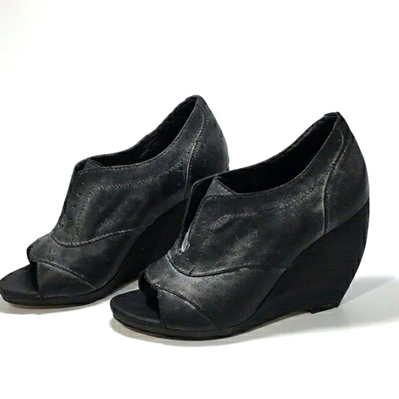 Joe's Jeans Cristy Open Toe Wedge Booties In Charcoal Size 8 - Picture 1 of 13